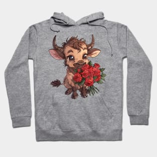 Valentine Wildebeest Giving Flowers Hoodie